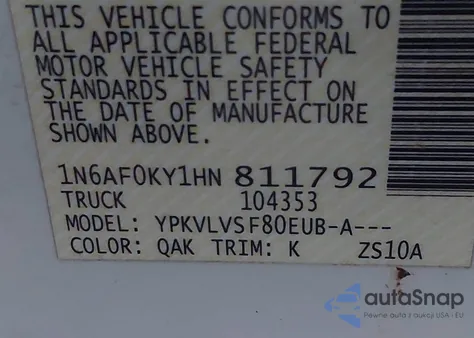 2017 Nissan Nv Cargo Nv3500 Hd Sl V8 z USA, uszkodzony, nr VIN 1N6AF0KY1HN811792